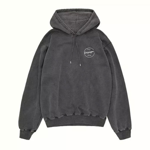 Parches de bordado con logotipo personalizado OEM con capucha French Terry ropa informal Color sólido Vintage gris Boxy Drop Shoulder Hoodie - Product Image 6