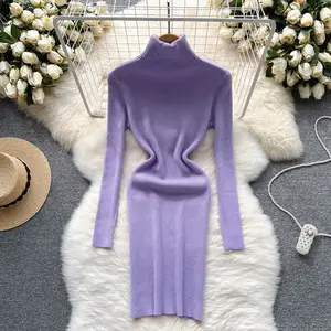 LY2915 새로운 2022 단색 디자인 일치 모든 터틀넥 긴 소매 스웨터 드레스 가을 겨울 니트 드레스 의류 9