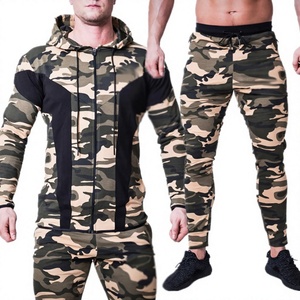 2026 New Fashion Men Camouflage <b>Tracksuit</b> Outdoor Custom logo <b>Polyester</b> / Cotton Zipper Pocket Camo Sports <b>Tracksuit</b> - Product Image 1