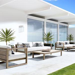 정원 테라스 발코니 또는 빌라 안뜰 방수 및 자외선 차단제 레저 가구를위한 야외 티크 목재 소파 세트 - Product Image 3