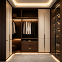 Armoire à portes vitrées en noyer doré de qualité supérieure avec éclairage LED doré pour projets de personnalisation de placards de style opulent