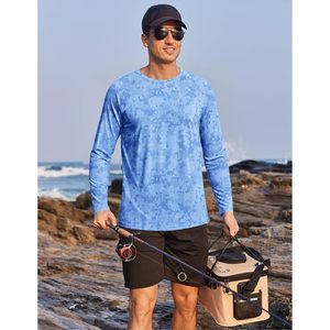 FOXA Men's UPF <b>50</b>+ Long Sleeve Sun Protection Shirt Quick Dry Lightweight Fishing Beach Swim Blue - Product Image 3
