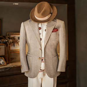 <span class=keywords><strong>Blazer</strong></span> su Misura in Lana <span class=keywords><strong>Grigio</strong></span> Chiaro Vintage, Giacca Casual da <span class=keywords><strong>Uomo</strong></span> con Texture Retrò e Vestibilità Moderna per Occasioni Formali e Business - Product Image 1