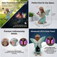 Statue de fée en résine à énergie solaire avec lumière LED papillon à changement de couleur, décoration de jardin extérieure imperméable
