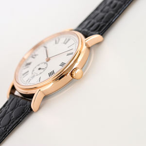 Nouvelle montre mécanique de style vintage original avec chiffres romains, cadran or rose, bracelet en cuir véritable avec boîte - Product Image 3