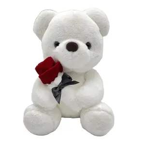 Poupée en peluche blanche mignonne pour la saint-valentin, ours en peluche Rose en main, cadeau pour fille