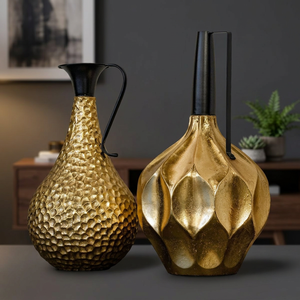 Juego de Jarrones de Metal Dorado Martillado de Lujo, Jarrones Decorativos de Metal para Mesa, para Decoración del Hogar y Hoteles - Product Image 3
