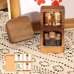 Boîte <span class=keywords><strong>de</strong></span> Souvenir Personnalisée pour Animaux <span class=keywords><strong>de</strong></span> Compagnie : Bois Naturel, Nom/Date Gravés, Pots Commémoratifs pour Poils/Dents/Ongles - Product Image 5