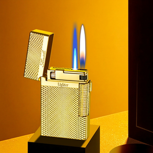 Encendedor de Cigarrillos de Doble Llama Resistente al Viento, Recargable con Butano, Metálico, Regalo Empresarial, Diseño Elegante - Product Image 1