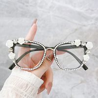 À la mode Anti lumière bleue lunettes cadre à la main diamant plat lumière miroir personnalisé à la mode lunettes fête Decration