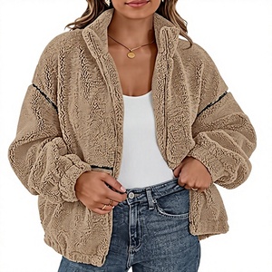 Veste Sherpa en fausse fourrure pour femme, manteau bomber en peluche à fermeture éclair, coupe ample, vêtements d'extérieur décontractés pour l'automne et l'hiver - Product Image 3