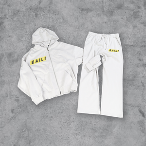 Conjunto de sudadera y pantalones de chándal con estampado de rizo en blanco personalizado, chándales informales de peso pesado de lana 100%, conjuntos de pantalones de chándal deportivos con capucha - Product Image 1