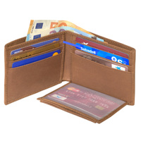 Dompet Pria Kulit Asli Berkualitas Tinggi Buatan Pabrik dengan RFID Blocking, Tipis, Pendek, Vintage, Lipat Dua, Kapasitas Besar