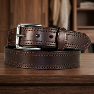 Genuine Leather <b>Belt</b> Cow Hide Solid Color Pin <b>Buckle</b> Rectangular <b>Silver</b> Formal Style Durable 2.5 Inches Width - Product Image 2