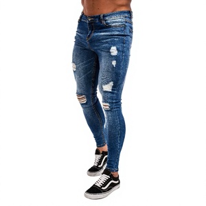 Pantalones vaqueros ajustados de mezclilla elástica de algodón y spandex para hombre, estilo casual y urbano, con efecto desgastado, de primera calidad - Product Image 4