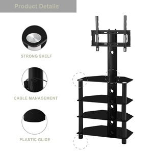 Soporte de <span class=keywords><strong>TV</strong></span> de 4 niveles, marco de metal de vidrio templado, negro, multifunción, ángulo y altura ajustable - Product Image 6