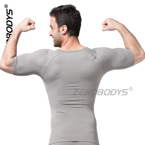 Maglietta Modellante da <span class=keywords><strong>Uomo</strong></span> in Nylon, Controllo Pancia, Supporto Vita, Fitness, Manica Corta, Senza Cuciture, <span class=keywords><strong>Scollo</strong></span> a V - Product Image 2