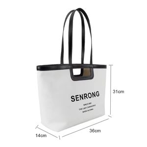 Bolsa de Lona Grande (Más de 50 cm) con Asa de Cuero y Logotipo Personalizado, Cierre de Doble Cremallera, Patrón de Letras, Bolsa Pequeña - Product Image 4