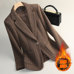 Women's <b>Wool</b> Blend Suit Jacket Slim Fit Full Sleeve Warm Winter Coat With Stripe Pattern - Product Image 2