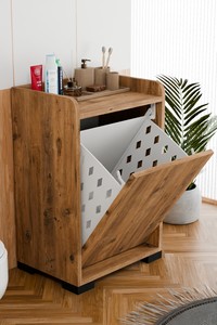 Panier à linge avec couvercle, armoire de rangement pour linge sale, meuble de salle de bain pour le linge - Product Image 2