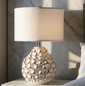 Lámpara de Mesa Moderna de Cerámica con Base Texturizada y Pantalla Cremosa, LED Blanco Cálido 3500K - Product Image 6