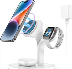 Chargeur sans fil magnétique intelligent 5-en-1 15W à charge rapide, station de charge, compatible avec les appareils iPhone et Android, veilleuse - Product Image 1
