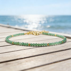 New Dream Women's Tiny Unikate Dainty Natural Stone <b>Crystal</b> Rhinestone Bead <b>Bracelet</b> Green Skinny Fashion Trendy Adjustable Size - Product Image 3