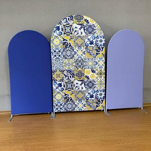 Telón de Fondo de Arco Marroquí Chino en Existencia, 8 pies, Elástico, Spandex, Patrón de Azulejos Azules Mediterráneos, Decoración Exótica para Bodas y Fiestas - Product Image 2