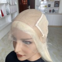 Perruque médicale en cheveux humains russes blond clair, lisse, avec contour en silicone et dessus en soie, bande antidérapante, nouée à la main, pour l'alopécie