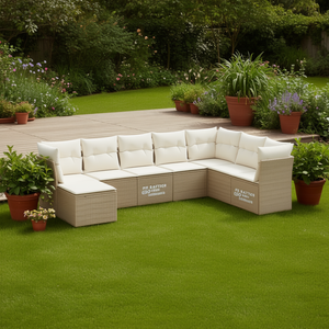 Ensemble de canapés sectionnels de jardin en rotin, mobilier d'extérieur beige, 6 places, design contemporain - Product Image 2
