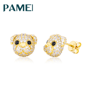 Orecchini a perno con cagnolino, <span class=keywords><strong>in</strong></span> argento sterling 925 placcato oro, con moissanite VVS e diamanti, stile Quiet Luxury, per uomo e donna - Product Image 1