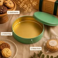 Boîte en étain ronde peu profonde, grande capacité, couleur personnalisée, finition mate, boîte cadeau pour biscuits