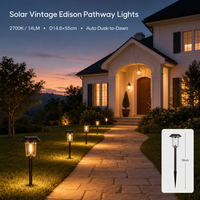 Lampe solaire de jardin 55 cm en acier inoxydable noir, éclairage de chemin 2700K 14lm IP67 avec capteur de lumière pour cour et patio