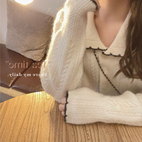 Femmes automne/hiver doux poupée col Style japonais Cardigan manteau nouvelle couleur unie lâche paresseux vent tricoté pull OEM Service