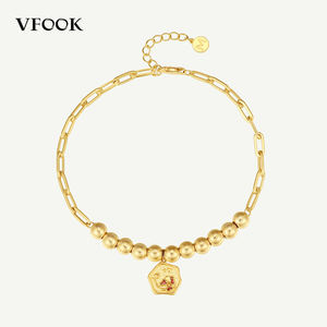 VFOOK Boncuklu Zarif Zincir Bileklik Fabrikası Tedarikçisi Hipoalerjenik 18 Ayar Som Altın Kadın Bilekliği Günlük Kullanım İçin - Product Image 1