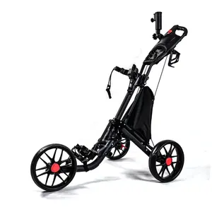 HOW TRUE New Style Folding Height Adjustable 3 Wheels Golf Trolley Aluminum Golf Push Cart With Umbrella Holder