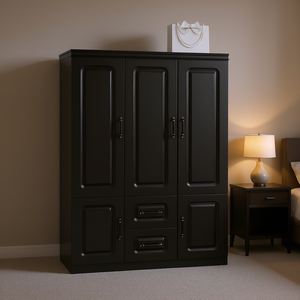 Armario Moderno de Madera de 3 Puertas con 2 Cajones y Estantes, Color Negro, Modelo D0100XTYQUA - Product Image 2