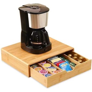 Caja de almacenamiento para cápsulas de café de bambú con cajones y compartimentos para organizar la cocina o el escritorio. - Product Image 2