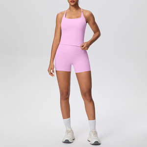 Completo Sportivo Personalizzato: Top Canotta e Pantaloncini, Scollo a V, Schiena Incrociata, Modellante, Traspirante, per <span class=keywords><strong>Fitness</strong></span> e <span class=keywords><strong>Palestra</strong></span>, Set Yoga 2 Pezzi - Product Image 2