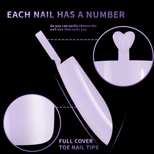 160 <span class=keywords><strong>faux</strong></span> <span class=keywords><strong>ongles</strong></span> d'orteils en plastique par boîte, courts, carrés, couleur unie, style French, 12 tailles, couverture complète - Product Image 2