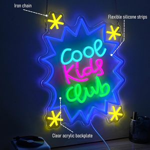 Letreros LED de Neón Cool Kids Club, Regulables, Alimentados por USB, Luz Ambiental, Decoración para Escaparates, Luz Indicadora de Calle, 5V - Product Image 1