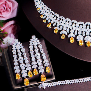 Ensemble de bijoux de mariage en Zircon jaune, de luxe indien du Nigeria, en cristal CZ, collier à gros pompon pour femmes, bijoux de fiançailles - Product Image 5