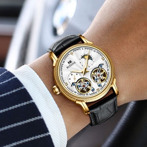 2024 RUIXINE marca R7121 diamante cuero genuino Luna hombres reloj de pulsera de acero inoxidable relojes mecánicos completamente automáticos - Product Image 4