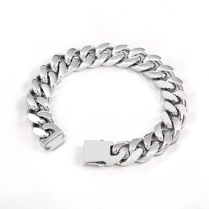 yunnique Men's 13mm Polished <b>Titanium</b> Steel Cuban <b>Chain</b> Bracelet Geometric Punk Style Jewelry - Product Image 1