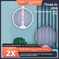 Raquette anti-moustiques électrique pliable [Earth] rechargeable par USB, piège à insectes à ondes lumineuses, choc électrique manuel, double usage