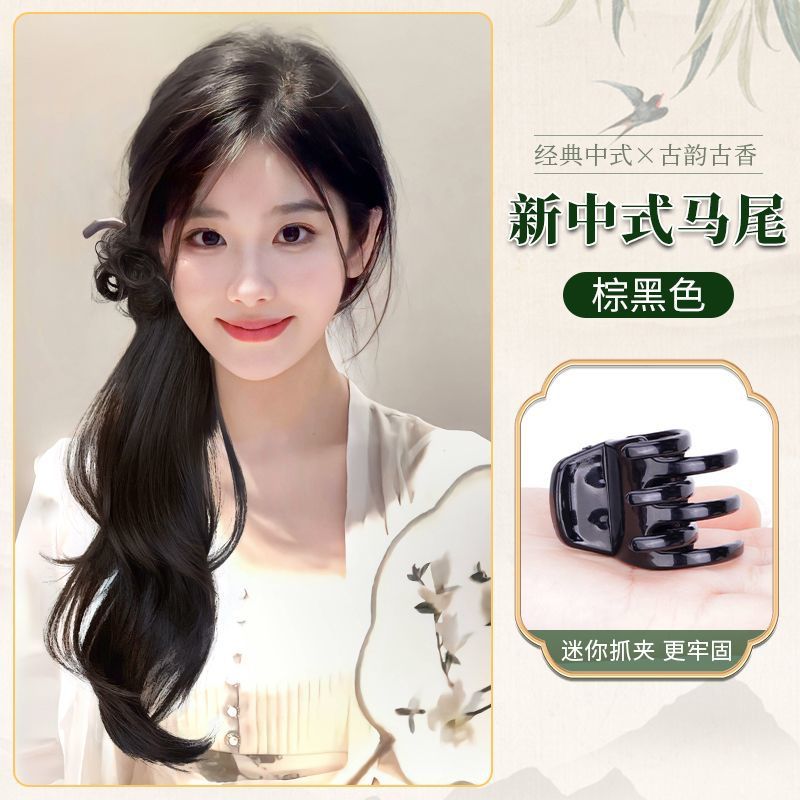 Nouvelle queue de cheval de style chinois [marron-noir avec de légères boucles]