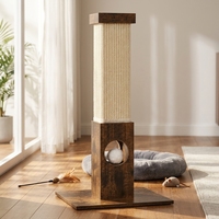 Vente en gros usine : Arbre à chat en bois vintage marron en sisal pour intérieur, avec base large et stable et boule suspendue