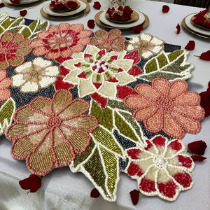 New Custom Indian Handcrafted Luxury Floral Embroidered 100% Cotton Table Runner for Home & Hotel Use Wedding Party Decor - Product Image 2
