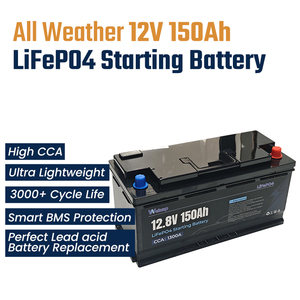 12V 150Ah 船用/游艇用防漏密封启动电池，内置BMS，1300CCA，两用船用启动电池 - Product Image 1