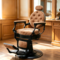 Fauteuil de Barbier Rétro en Gros, Inclinable, en Cuir Synthétique, Rotation à 360 Degrés, Structure Métallique Ergonomique, Personnalisable